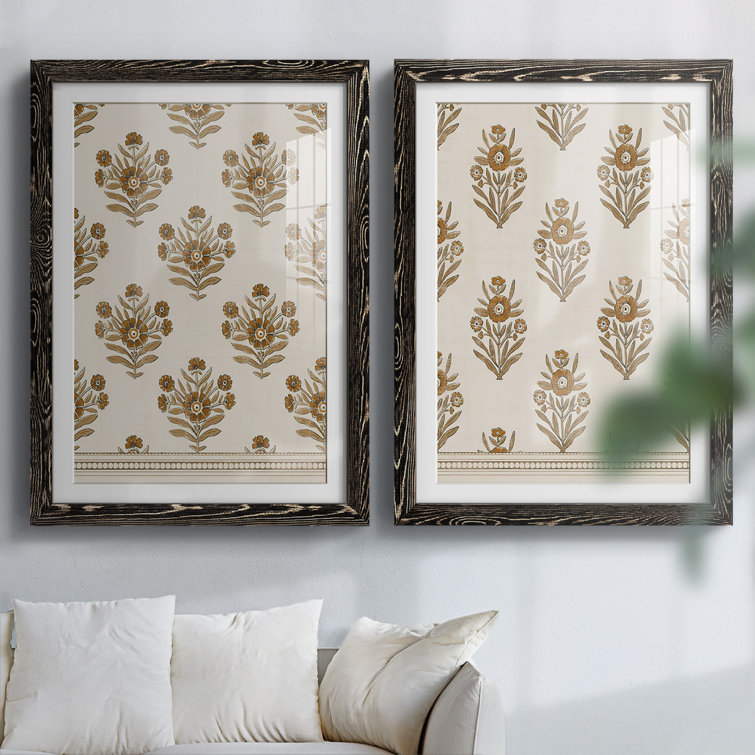 Block Print Blooms I Framed On Canvas 2 Pieces Print